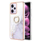 For Xiaomi Redmi Note 12 Pro 5G Global Electroplating Marble IMD TPU Phone Case with Ring Holder(White 006)