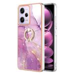 For Xiaomi Redmi Note 12 Pro Speed Electroplating Marble IMD TPU Phone Case with Ring Holder(Purple 001)