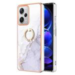 For Xiaomi Redmi Note 12 Pro+ Global Electroplating Marble IMD TPU Phone Case with Ring Holder(White 006)