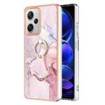 For Xiaomi Redmi Note 12 Pro+ Global Electroplating Marble IMD TPU Phone Case with Ring Holder(Rose Gold 005)