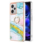 For Xiaomi Redmi Note 12 Pro+ Global Electroplating Marble IMD TPU Phone Case with Ring Holder(Green 004)