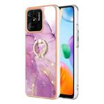 For Xiaomi Redmi 10C Electroplating Marble IMD TPU Phone Case with Ring Holder(Purple 001)