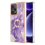 For Xiaomi Poco F5 5G / Redmi Note 12 Turbo Electroplating Marble IMD TPU Phone Case with Ring Holder(Purple 002)