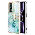 For Xiaomi Poco F5 Pro 5G / Redmi K60 Electroplating Marble IMD TPU Phone Case with Ring Holder(Green 003)