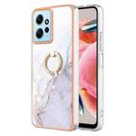 For Xiaomi Redmi Note 12 4G Global Electroplating Marble IMD TPU Phone Case with Ring Holder(White 006)