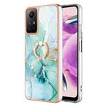 For Xiaomi Redmi Note 12S 4G Electroplating Marble IMD TPU Phone Case with Ring Holder(Green 003)