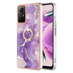 For Xiaomi Redmi Note 12S 4G Electroplating Marble IMD TPU Phone Case with Ring Holder(Purple 002)