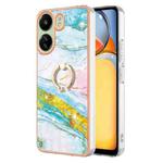 For Xiaomi Redmi 13C 4G Electroplating Marble IMD TPU Phone Case with Ring Holder(Green 004)