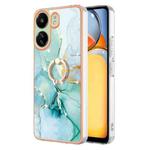 For Xiaomi Redmi 13C 4G Electroplating Marble IMD TPU Phone Case with Ring Holder(Green 003)