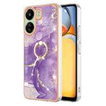 For Xiaomi Redmi 13C 4G Electroplating Marble IMD TPU Phone Case with Ring Holder(Purple 002)