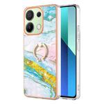 For Xiaomi Redmi Note 13 4G Global Electroplating Marble IMD TPU Phone Case with Ring Holder(Green 004)