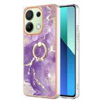 For Xiaomi Redmi Note 13 4G Global Electroplating Marble IMD TPU Phone Case with Ring Holder(Purple 002)