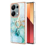 For Xiaomi Redmi Note 13 Pro 4G/Poco M6 Pro 4G Electroplating Marble IMD TPU Phone Case with Ring Holder(Green 003)