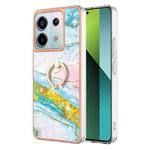 For Xiaomi Redmi Note 13 Pro 5G Global Electroplating Marble IMD TPU Phone Case with Ring Holder(Green 004)
