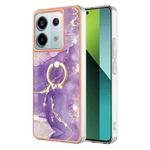 For Xiaomi Redmi Note 13 Pro 5G Global Electroplating Marble IMD TPU Phone Case with Ring Holder(Purple 002)