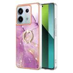 For Xiaomi Redmi Note 13 Pro 5G Global Electroplating Marble IMD TPU Phone Case with Ring Holder(Purple 001)