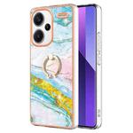 For Xiaomi Redmi Note 13 Pro+ 5G Electroplating Marble IMD TPU Phone Case with Ring Holder(Green 004)