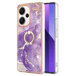 For Xiaomi Redmi Note 13 Pro+ 5G Electroplating Marble IMD TPU Phone Case with Ring Holder(Purple 002)