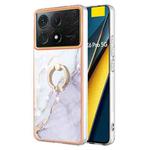 For Xiaomi Poco X6 Pro / Redmi K70E Electroplating Marble IMD TPU Phone Case with Ring Holder(White 006)