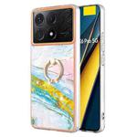 For Xiaomi Poco X6 Pro / Redmi K70E Electroplating Marble IMD TPU Phone Case with Ring Holder(Green 004)