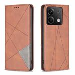 For Xiaomi Redmi Note 13 Rhombus Texture Magnetic Leather Phone Case(Brown)