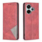 For Xiaomi Poco M6 4G / Redmi 13 4G Rhombus Texture Magnetic Leather Phone Case(Red)