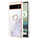 For Google Pixel 6a Electroplating Marble IMD TPU Phone Case with Ring Holder(White 006)