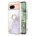 For Google Pixel 8a Electroplating Marble IMD TPU Phone Case with Ring Holder(White 006)