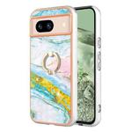For Google Pixel 8a Electroplating Marble IMD TPU Phone Case with Ring Holder(Green 004)