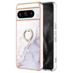 For Google Pixel 8 Pro Electroplating Marble IMD TPU Phone Case with Ring Holder(White 006)