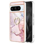 For Google Pixel 8 Pro Electroplating Marble IMD TPU Phone Case with Ring Holder(Rose Gold 005)