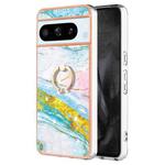 For Google Pixel 8 Pro Electroplating Marble IMD TPU Phone Case with Ring Holder(Green 004)