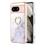 For Google Pixel 8 Electroplating Marble IMD TPU Phone Case with Ring Holder(White 006)