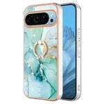 For Google Pixel 9 Electroplating Marble IMD TPU Phone Case with Ring Holder(Green 003)