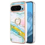 For Google Pixel 9 Pro Electroplating Marble IMD TPU Phone Case with Ring Holder(Green 004)