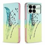 For Xiaomi Redmi K70E Colored Drawing Pattern Leather Phone Case(Feather)