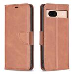 For Google Pixel 8a Lambskin Texture Pure Color Flip Leather Phone Case(Brown)