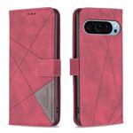 For Google Pixel 9 Magnetic Buckle Rhombus Texture Leather Phone Case(Red)