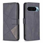 For Google Pixel 9 Pro Magnetic Buckle Rhombus Texture Leather Phone Case(Black)