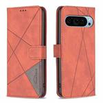 For Google Pixel 9 Pro Magnetic Buckle Rhombus Texture Leather Phone Case(Brown)