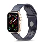 For Apple Watch Series 7 45mm / 6 & SE & 5 & 4 44mm / 3 & 2 & 1 42mm Single Buckle TPU+ Genuine Leather Watch Band(Dark Blue)