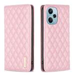 For Xiaomi Poco F5 5G / Redmi Note 12 Turbo Diamond Lattice Magnetic Leather Flip Phone Case(Pink)