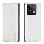 For Xiaomi Redmi Note 13 4G Global Diamond Lattice Magnetic Leather Flip Phone Case(White)