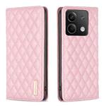 For Xiaomi Redmi Note 13 4G Global Diamond Lattice Magnetic Leather Flip Phone Case(Pink)