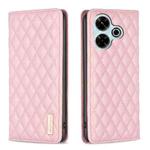 For Xiaomi Poco M6 4G / Redmi 13 4G Diamond Lattice Magnetic Leather Flip Phone Case(Pink)