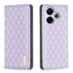 For Xiaomi Poco M6 4G / Redmi 13 4G Diamond Lattice Magnetic Leather Flip Phone Case(Purple)