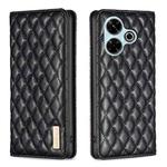 For Xiaomi Poco M6 4G / Redmi 13 4G Diamond Lattice Magnetic Leather Flip Phone Case(Black)