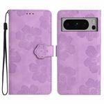 For Google Pixel 8 Pro Flower Embossing Pattern Leather Phone Case(Purple)