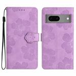 For Google Pixel 7 Flower Embossing Pattern Leather Phone Case(Purple)
