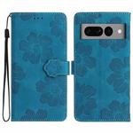 For Google Pixel 7 Pro Flower Embossing Pattern Leather Phone Case(Blue)